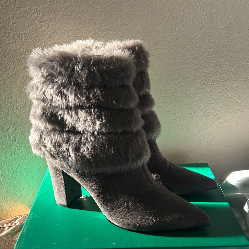 Lauren Lorraine Gray Faux Fur Heeled Boots
